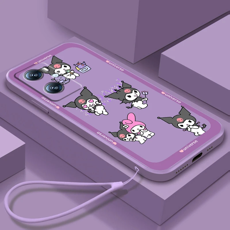 

Phone Case For OPPO Find X6 X5 X3 Lite A96 A94 A93 A77 A76 A74 A72 A57 A53S A16 5G Sanrio Kulomi Hello Kitty Liquid Rope