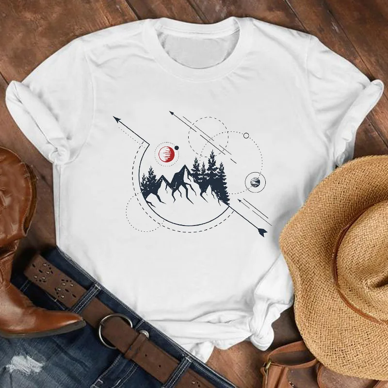 

Women Lady Mountain Hiking Camper Geometric 90s Fashion Shirt Pretty Womens Top Nice Print T Tshirt Tee Graphic T-shirt