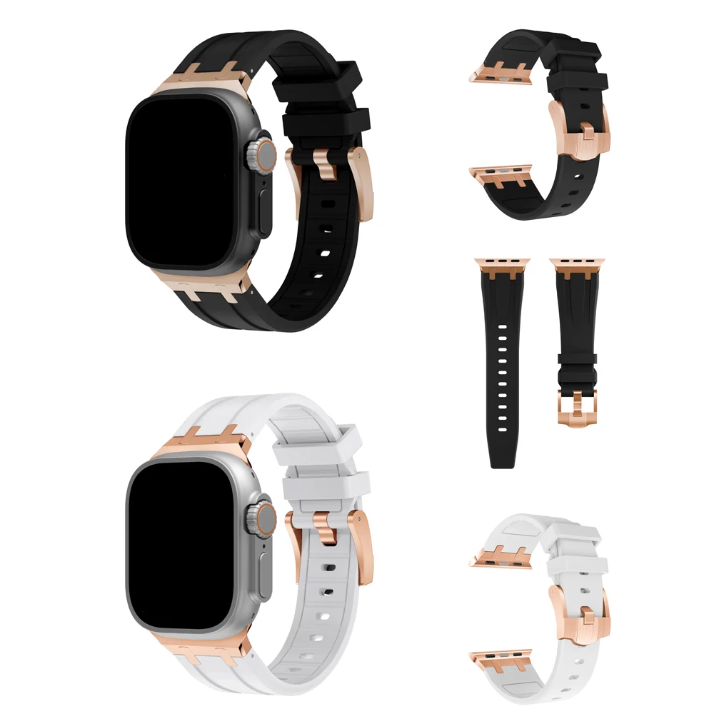 Ap Silicone soft Strap For Apple Watch Ultra band 49mm 45mm 44 41 40mm Sports Rubber Metal Band for iwatch 8 7 5 4 3se Bracelet