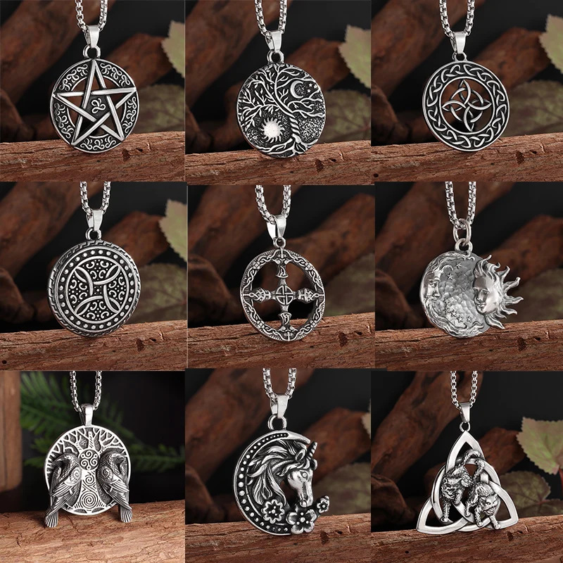 

Stainless Steel Viking Celtic Trinity Pendant Witchcraft Knot Necklace Men Women Lucky Celtic Knot Amulet Jewelry