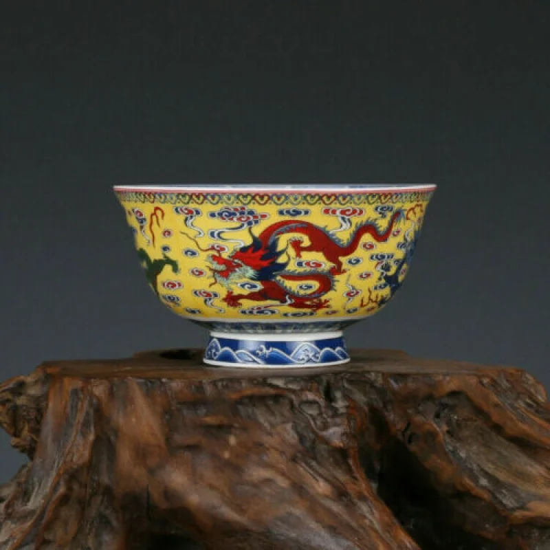

Chinese old antique Porcelain color Hand Painted dragon bowl Qianlong Mark