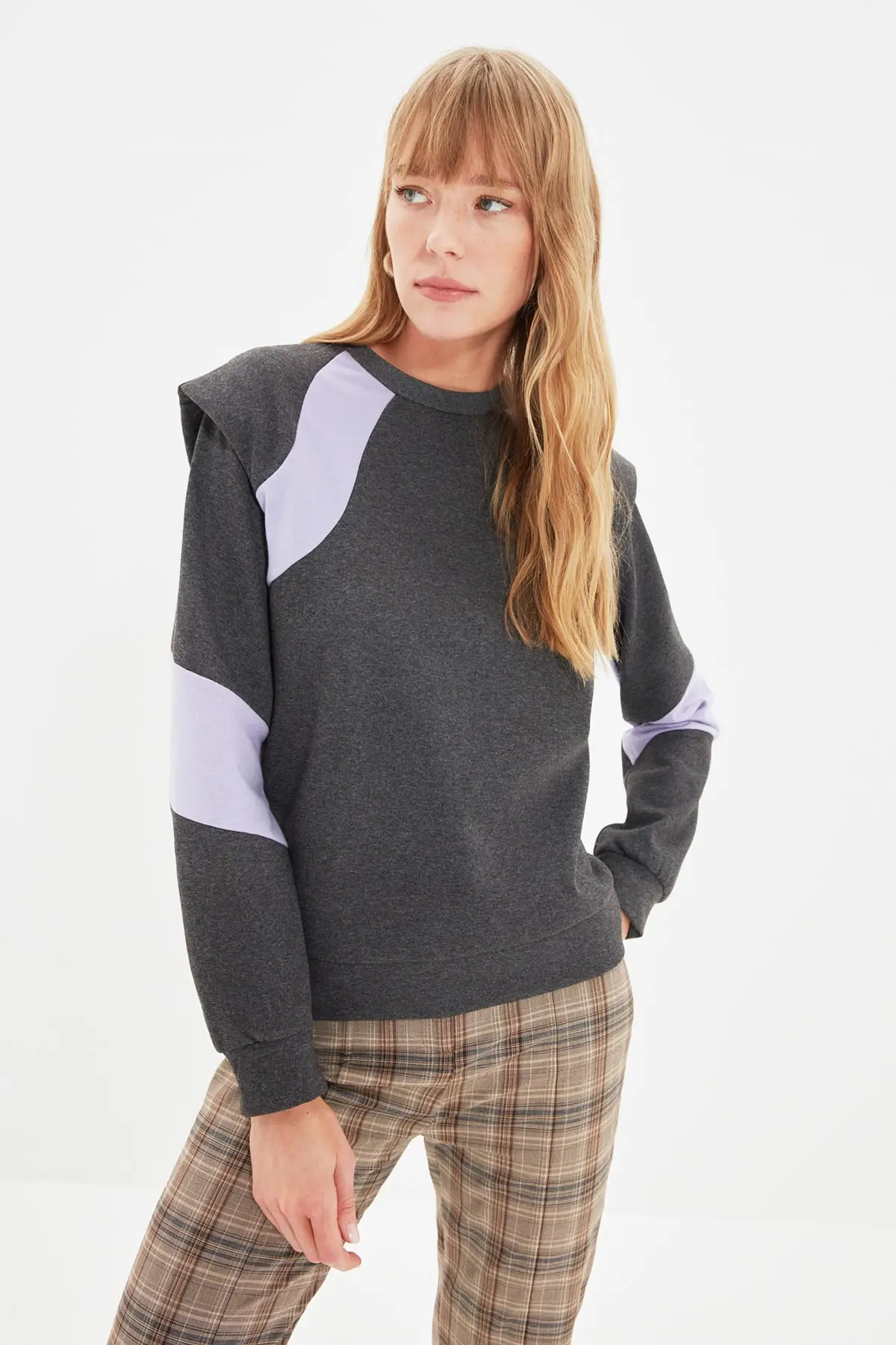 

Women's Sweatshirt anite Color Block Wadding Basic Raised Knitted Raised Hoodies Fashion All Season New Pullovers