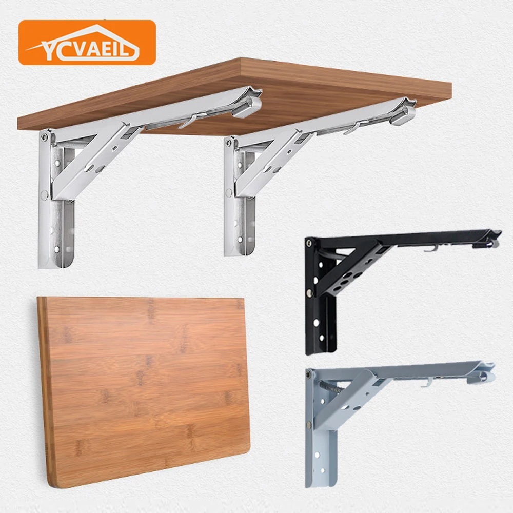 

2Pcs Triangle Folding Bracket Wall Mounted Heavy Stainless Steel Support Frame Floating Shelf Brackets Furniture Hardware