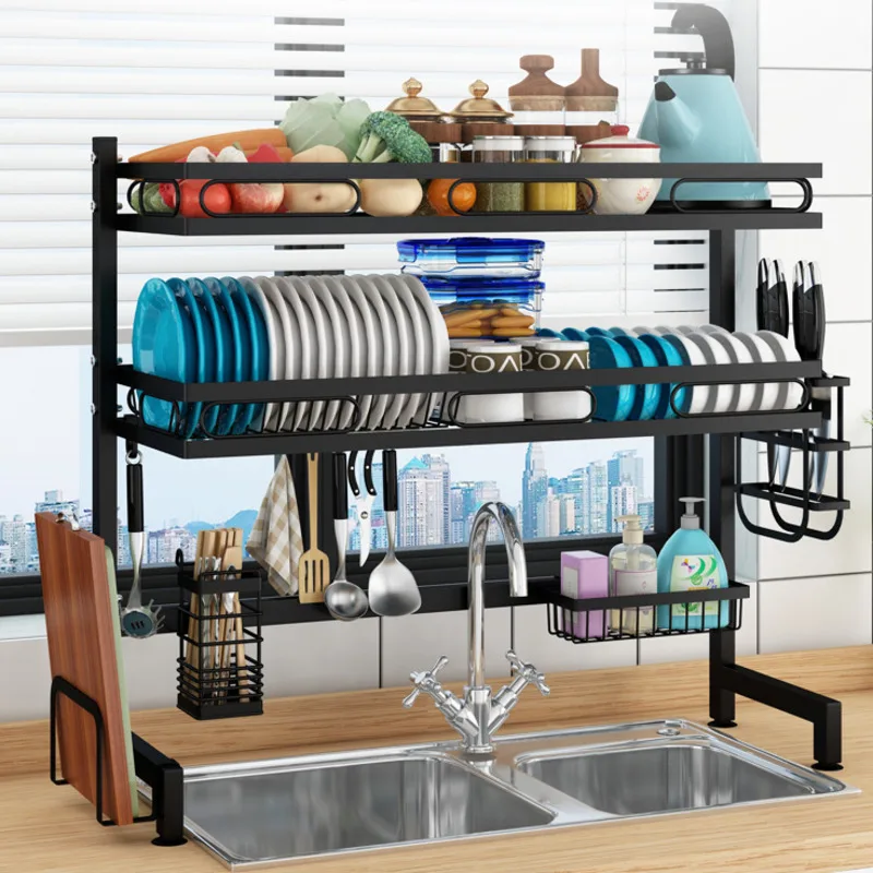 

2 Tier Metal Kitchen Shelf Organizer Dish Drying Rack Over Sink Drain Rack Kitchen Storage Countertop Utensils Holder Heavy duty