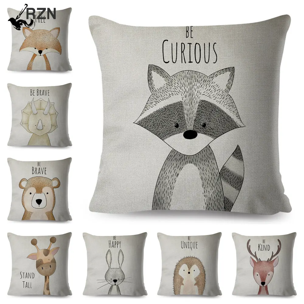 

Nordic Style Be Brave Zebra Hippo Giraffe Pillow Case Decor Cute Animal Cushion Cover for Sofa Lion Fox Polyester Pillowcase