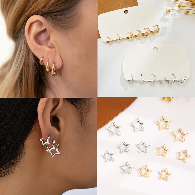 Простые богемные дизайнерские серьги золотого и серебряного цвета с тремя