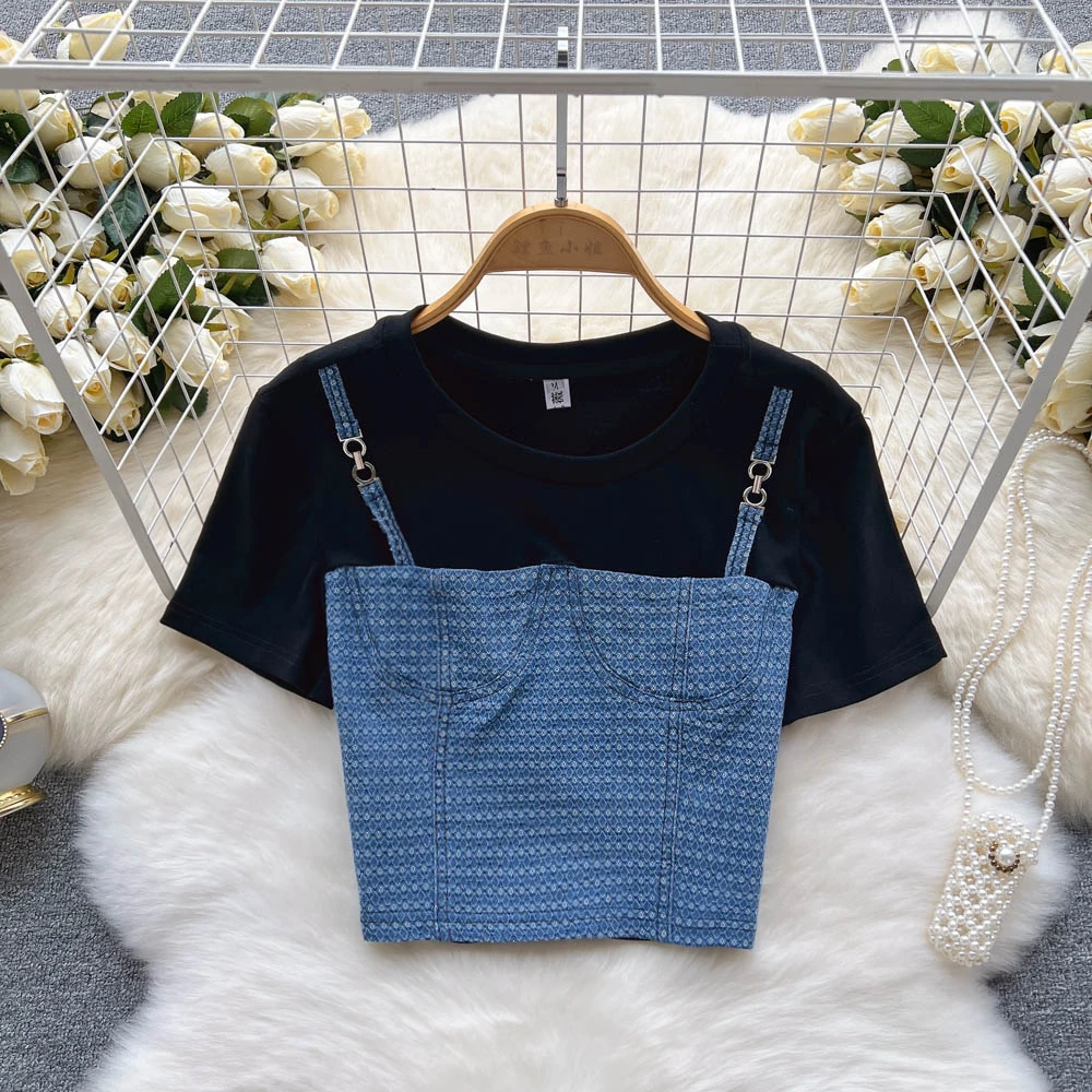 

2022 Summer New Two-Piece Short-Sleeved T-shirt, Slim-Fit Crop-Top