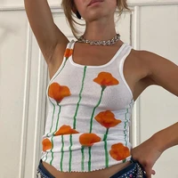 summer printed floral circular neck sleeveless slim casual vest top y2k cute bustier top boho crop top for women clothes 2022