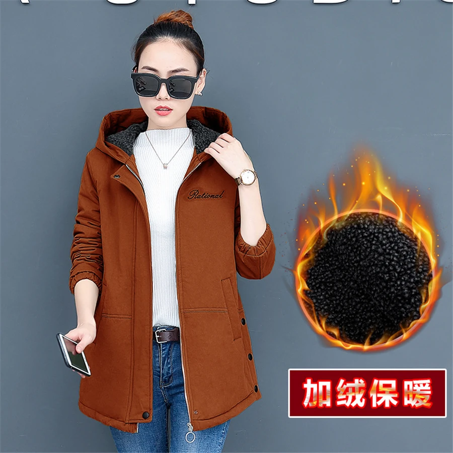 Hooded Mid-length Thicken Fleece Lined Parkas Oversized Winter Women Warm Coat Loose Trenchcoat Snow Jacket Windbreaker Outwear