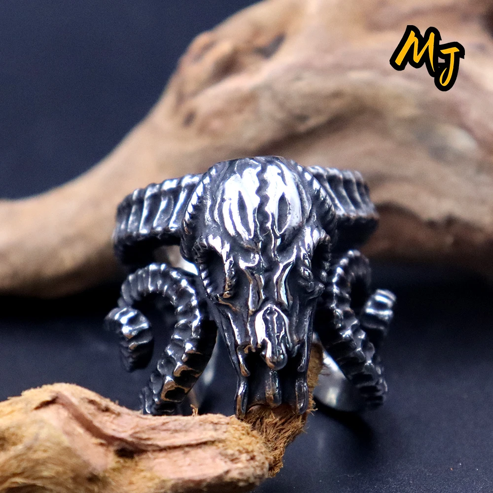 Винтажное уникальное мужское кольцо с козьим черепом, кольца в стиле панк из нержавеющей стали, готика, сатана, гаап, животные, модный амулет, ювелирные изделия, подарки, оптовая продажа