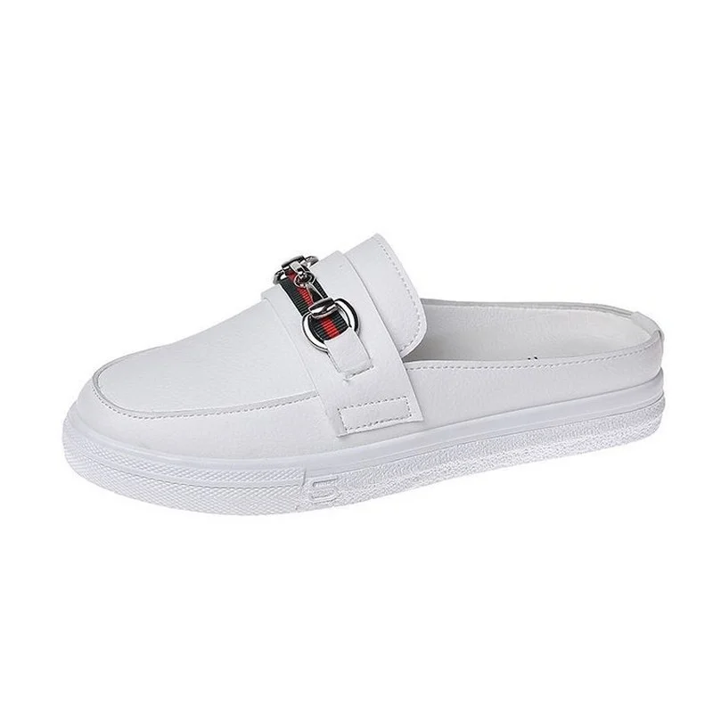 Mules Slippers Women Summer Little White Half Slippers Women 's New Net Versatile Student Flat Bottom Breathable Cool Slippers