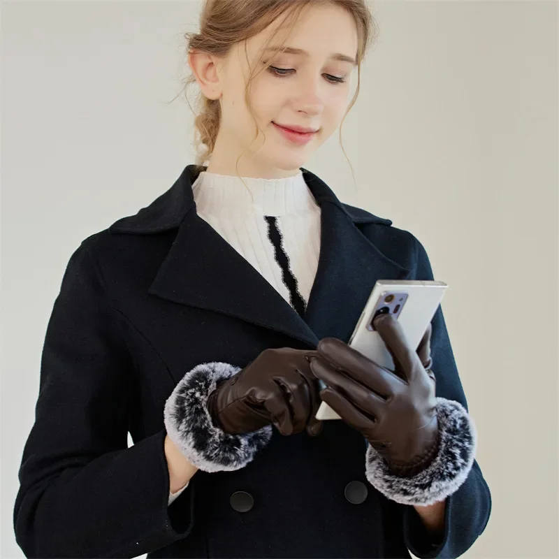 Женские перчатки из искусственной кожи для холодной погоды зимние теплые с