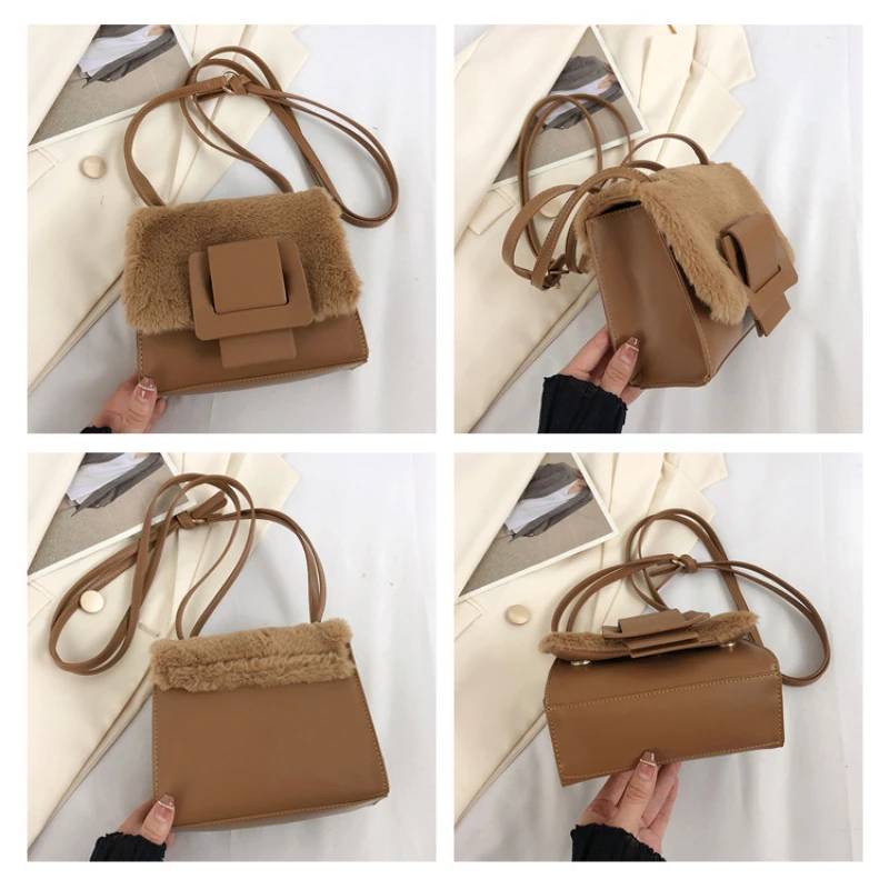 New style bag in autumn and winter Plush women's bag Fashion handbag shoulder bag Crossbody women's bag Vintage small square bag