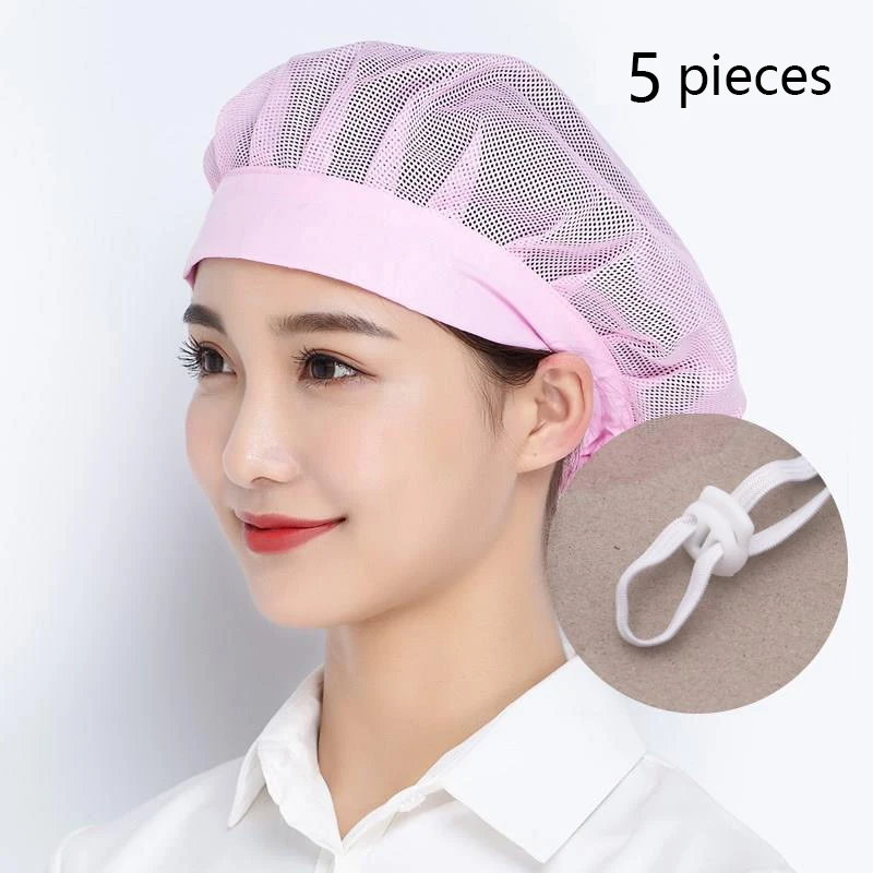 

5 Pieces Women's Kitchen Hats Restaurant Chef Cooking Cap Food Electronic Textile Factory Worker Work Mesh Hat Breathable