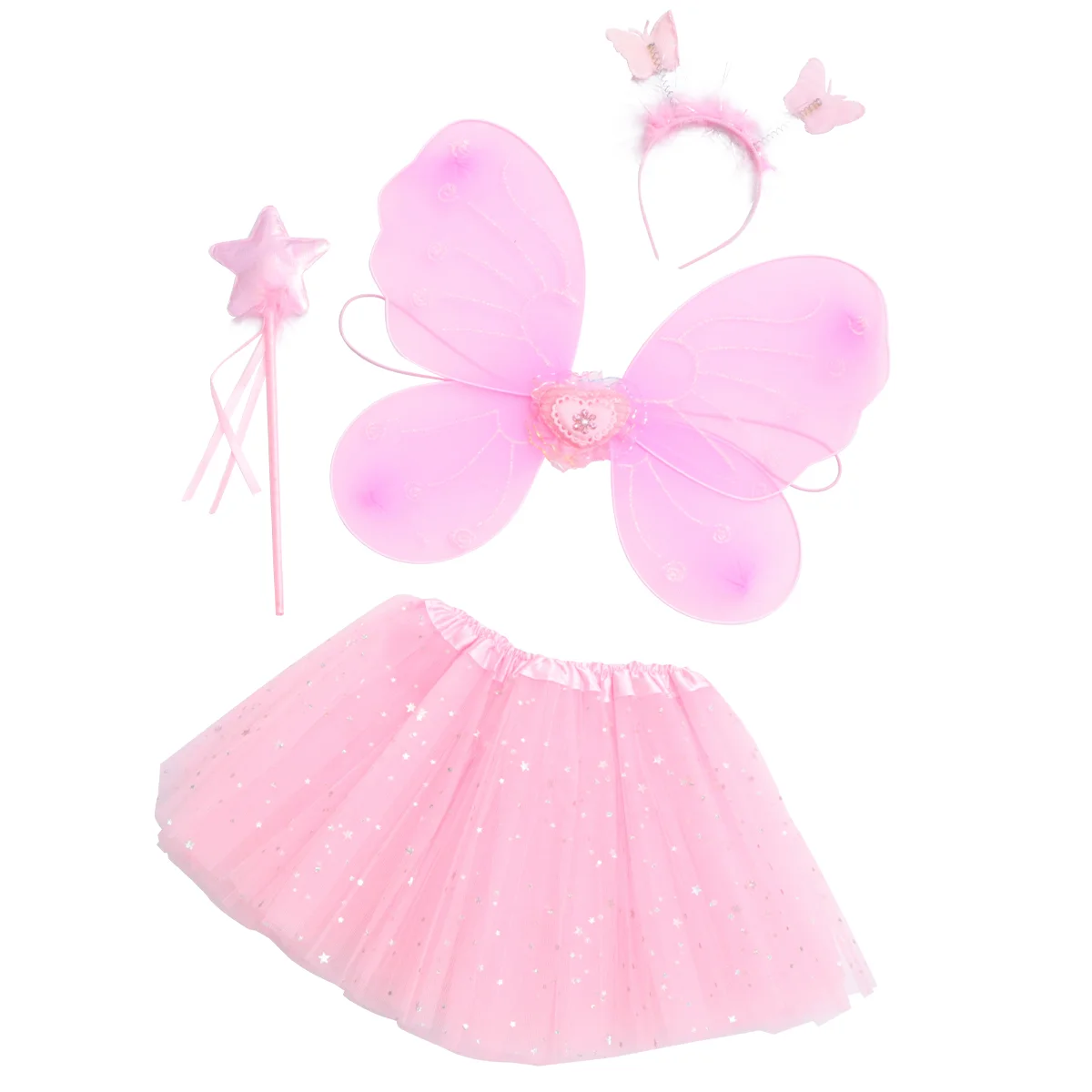 

Детское платье для косплея с крыльями бабочки, комплект из четырех предметов, завязка для волос для девочек, повязка на голову, юбка, сказочный Детский костюм