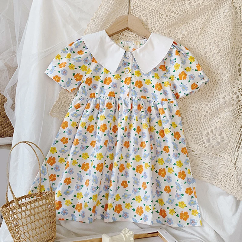 

2022 New Summer Kid Clothes Girl Children Dress Short Sleeve Casual Floral Dress Toddler Clothes For 2-6 Years