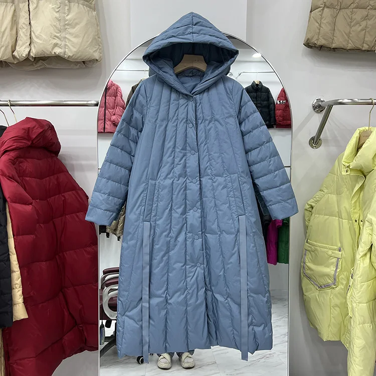 

Новинка, женский длинный пуховик, повседневная Стильная осенне-зимняя куртка на белом утином пуху, пальто и парки, женская верхняя одежда