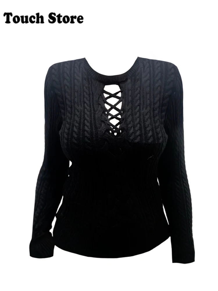 Осень-зима женские пуловеры со старыми деньгами ажурный свитер с длинными