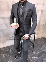 Formal Dack Grey Mens Suit Slim Fit Outfit Tailor Made Groom Wear Wedding Tuxedos 3 Piece Set Business Male Blazer Costume Homme
