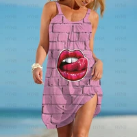 y2k sweet sexy dress lipstick chic elegant woman loose womens dresses free shipping red lips beach sleeveless party xoxo boho