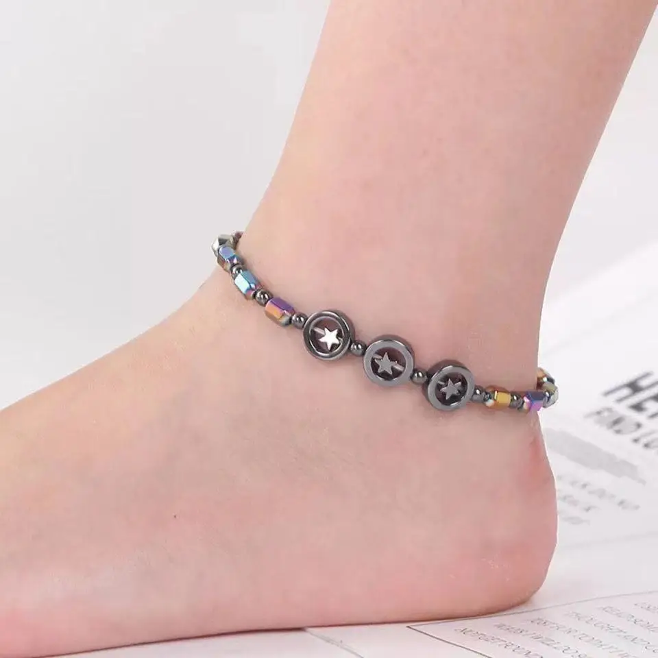 

Fashion Simple Colorful Fivepointed Star Black Gallstone Anklet Bracelet Women's Foot Chain Boho Jewelry Women Anklets Wholesale