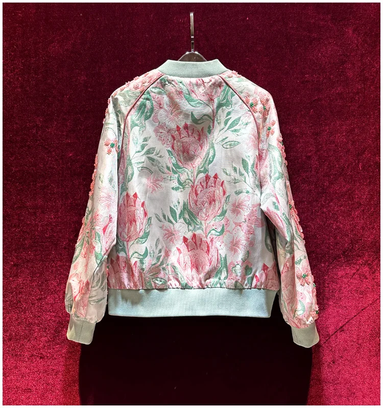 Женская зимняя куртка 2024 года в Европе и США розовая жаккардовая модная на молнии