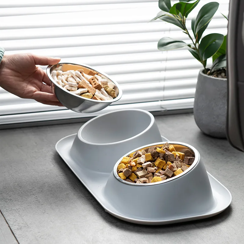 

Pet Bowl Spill Supplies Dish Food Water Dog Bowl Non-slip Food Feeder Plates Stainless No Steel Double Pet Puppy Cat
