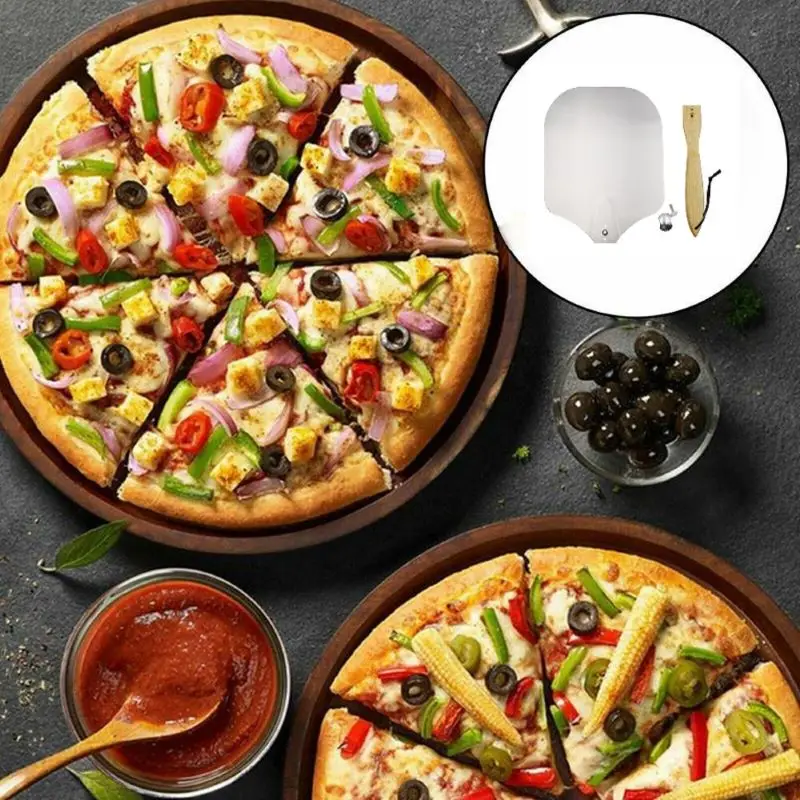 

12 Inch Detachable Folding Handle Aluminum Alloy Pizza Shovel Pizza Peel Rubber Wooden Handle Transfer Pizza Shovel Baking Tool