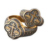 new retro gold color carving pattern cross rings for men punk fashion jewelry wedding bands party gift vintage male finger ring
