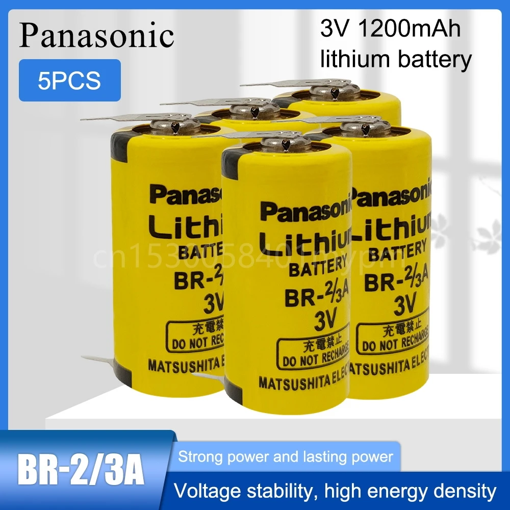 

5PCS Original Panasonic BR-2/3A BR2/3A BR-2/3 17335 3V 1200mAh Lithium Batteries with Pins FANUC PLC for Electric Meters