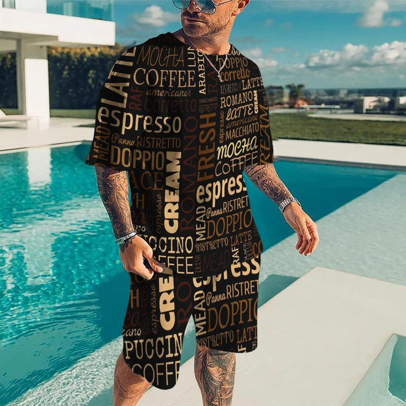 Summer Men Tracksuit 2 Piece Set Round Neck Sleeved T Shirt Sportswear Oversized Outfit Casual Streetwear Fashion Male Clothing