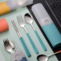 23pcs spoon fork chopsticks set with storage box stainless steel student portable lunch tableware set kitchen dinner supplies