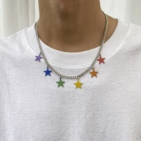 boho colorful paint stars pendants necklace men trendy thick chains choker necklace collar 2022 fashion jewelry on the neck gift