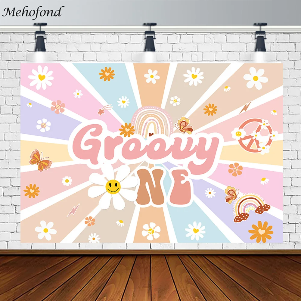 

Mehofond Groovy One Backdrop Little Daisy Flower Boho Rainbow Baby 1st Birthday Party Decor Photography Background Photocall