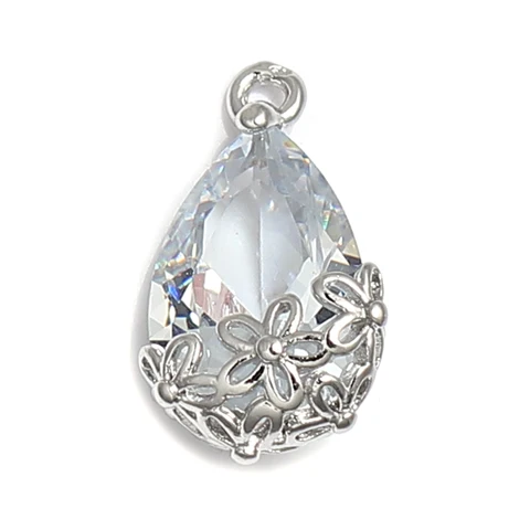 Модный кулон с кубическим цирконием для изготовления ювелирных изделий, прозрачный прозрачный цветок, подвески, ожерелье, фурнитура «сделай сам», 16 мм x 9 мм, 5 шт.