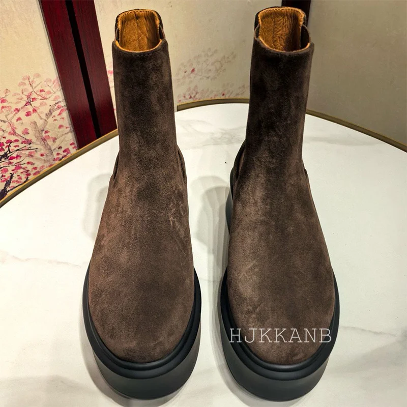 2024 женские замшевые ботинки на плоской подошве с толстой подошвой обувь