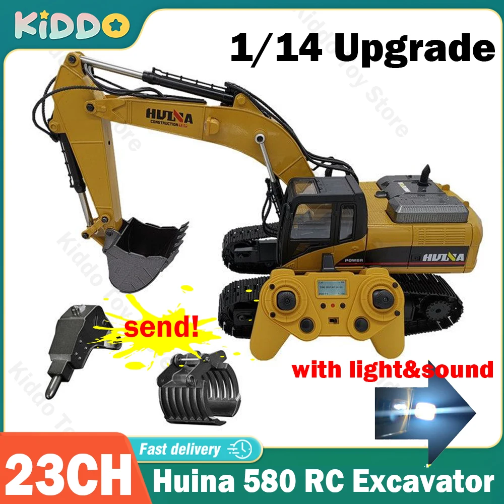 

3 in 1 Huina 580 RC Excavator 23CH 1/14 Full Die-Case Matel Toys Engineering Truck with Light Professional Simulation Alloy Mode