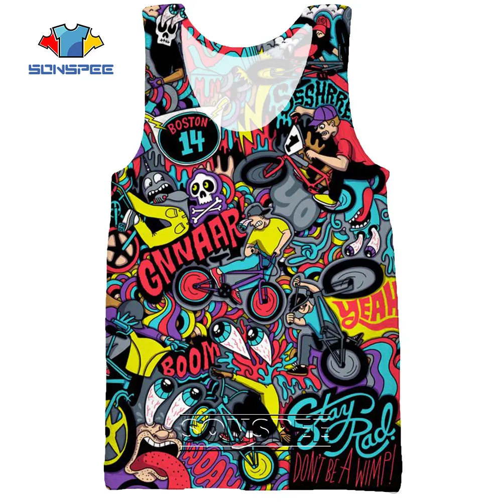 

2022 3d Art Print Anime Graffiti Hipster Abstract Tank Top Men's Summer Funny Casual Streetwear Muscle Sleeveless Vest Shirt