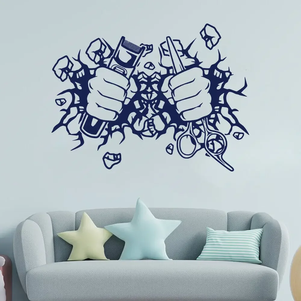 Наклейка на стену для парикмахера бокала ножниц и B4750