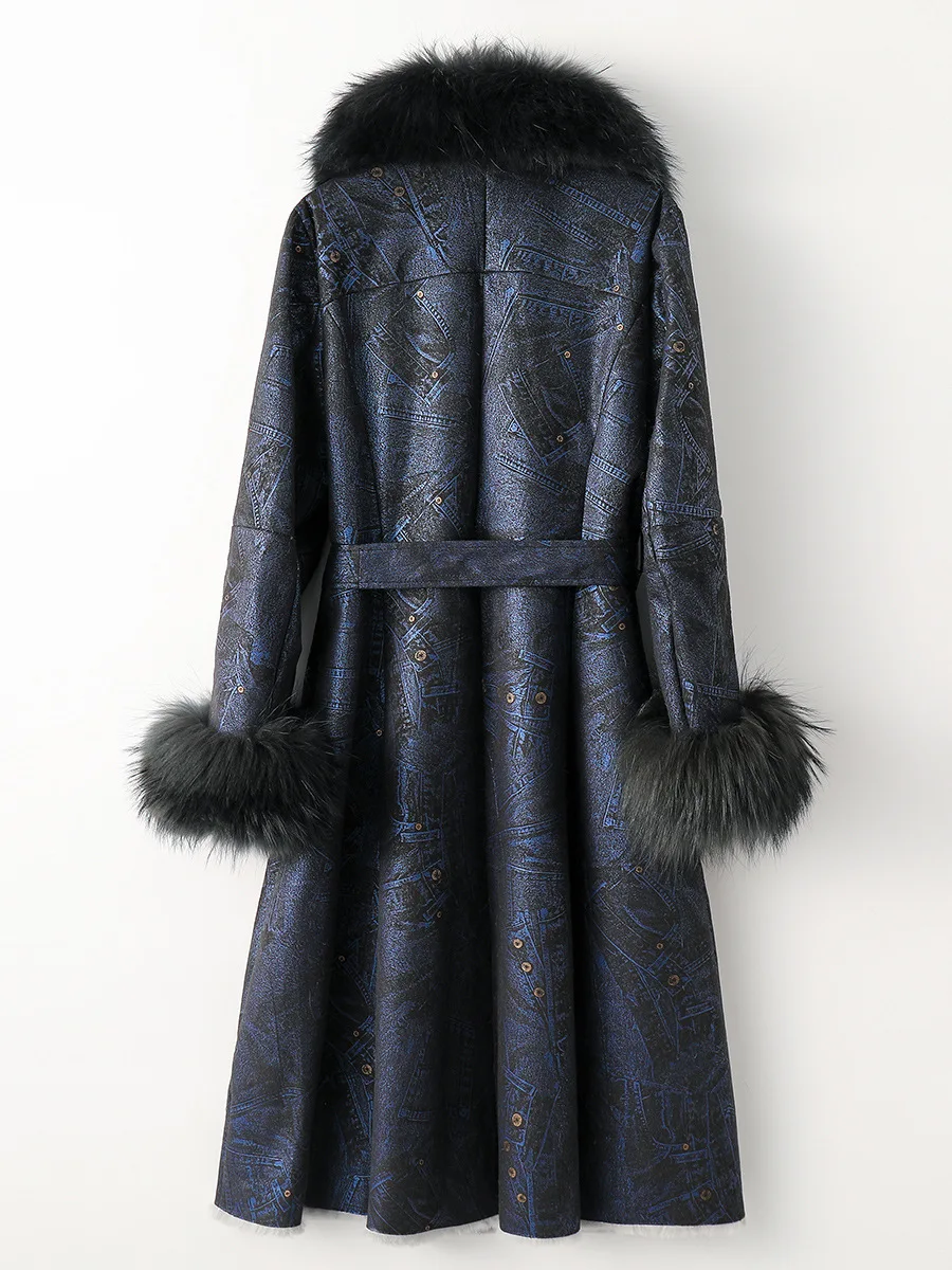 Rabbit Fur Coat 2022 Winter New Lacing Slim Raccoon Fur Coat Female Long