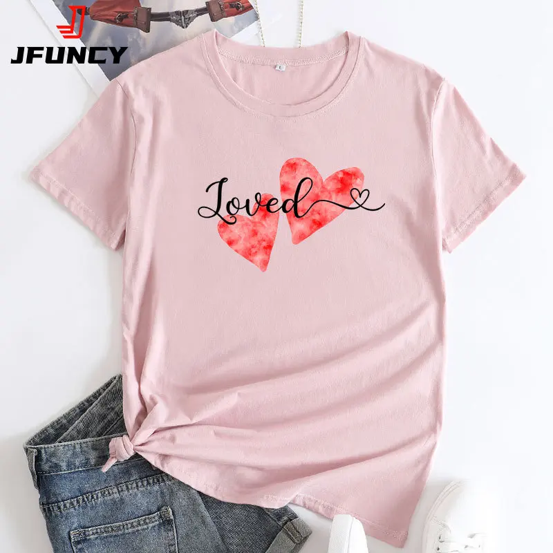 JFUNCY Oversized Women T-shirts Summer Female Tops Women's Cotton Short Sleeve Tee Shirt Fashion Graphic T Shirts Ladies Tshirt