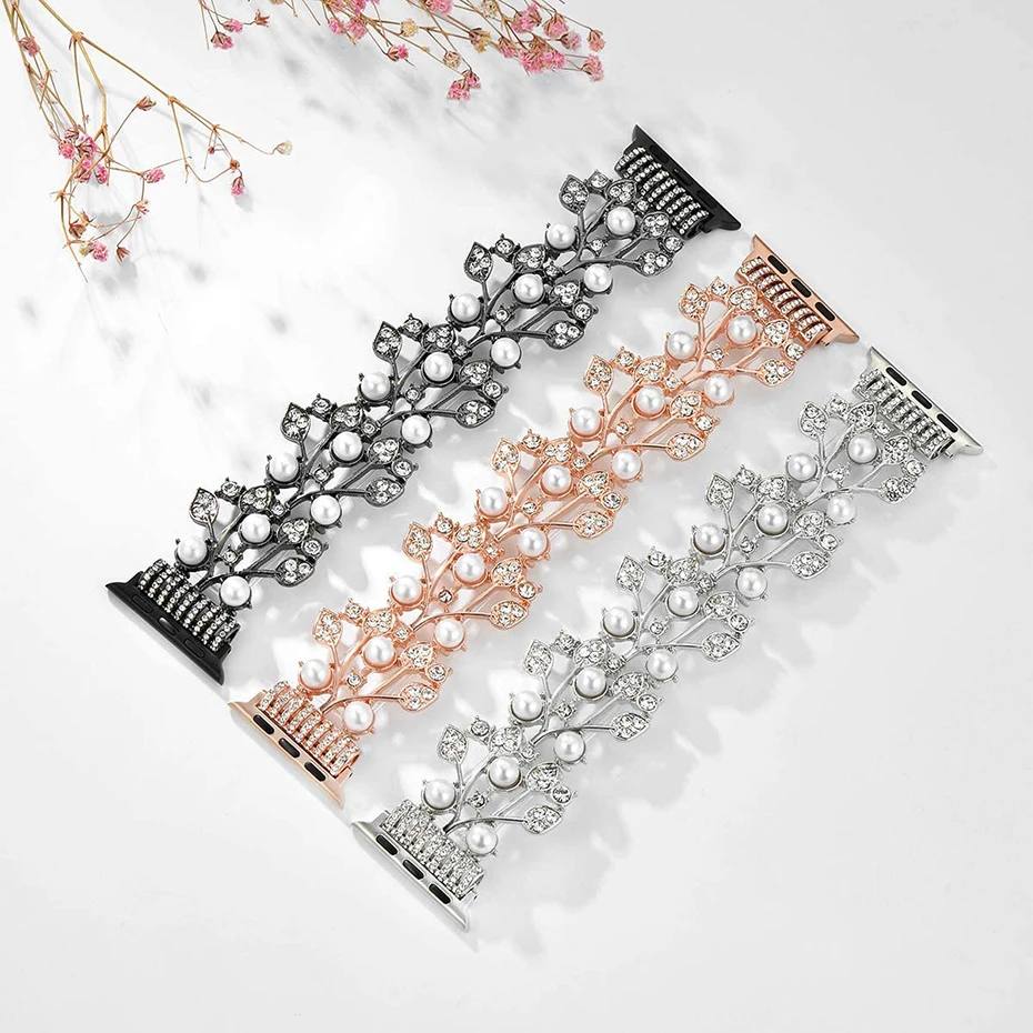 Jewelry Elastic Strap for Apple Watch Band 45mm 41mm 44mm 42mm 40mm 49mm Pearl Beaded Bracelet for iWatch Ultra 8 7 6 5 4 3 SE