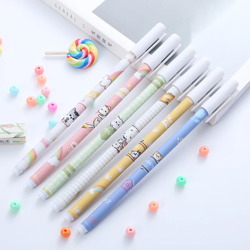 

6pcs Gel Pen Creative Cap Pulling Straight Rod Student Liquid Ink Inspirational Writing Office School Supplies Signature Pen