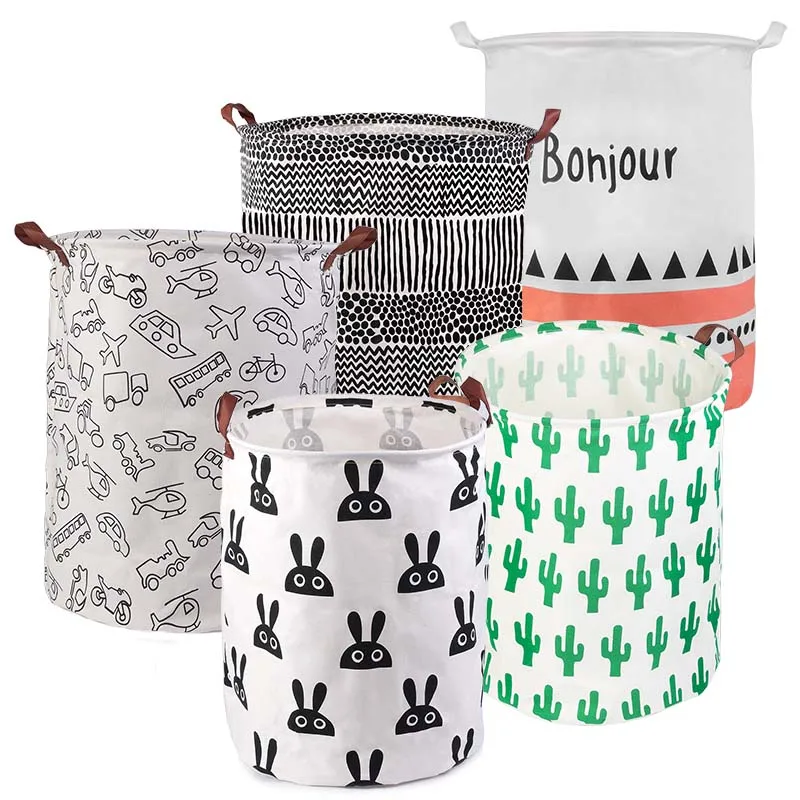 

LMDZ Laundry Basket Round Storage Folding Storage Basket For Toys Clothes Organizer Bins With Handles Home Office Large Capacity