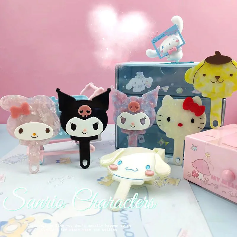 

Зеркало для макияжа Sanrioed аниме Kawaii Cinnamoroll Kuromi Hello Kittys портативная ручка для девушек студентов путешествий Красота фестиваль подарок