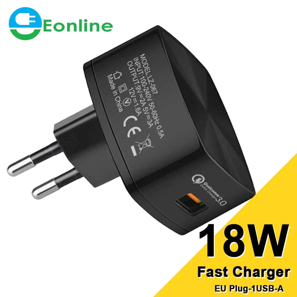 

Eonline 18W Charger Quick Charge 3.0 Fast Mobile Phone Charging for iphone 14 13 samsung Xiaomi QC3.0 4.0 Desktop Charger