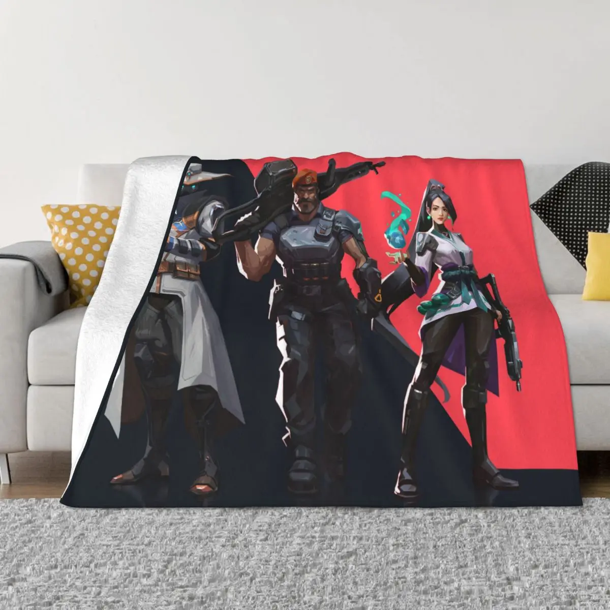 

Valorant Cypher Cypher Brimstone Fleece Throw Blankets Game Anime Blankets for Sofa Car Lightweight Bedroom Quilt