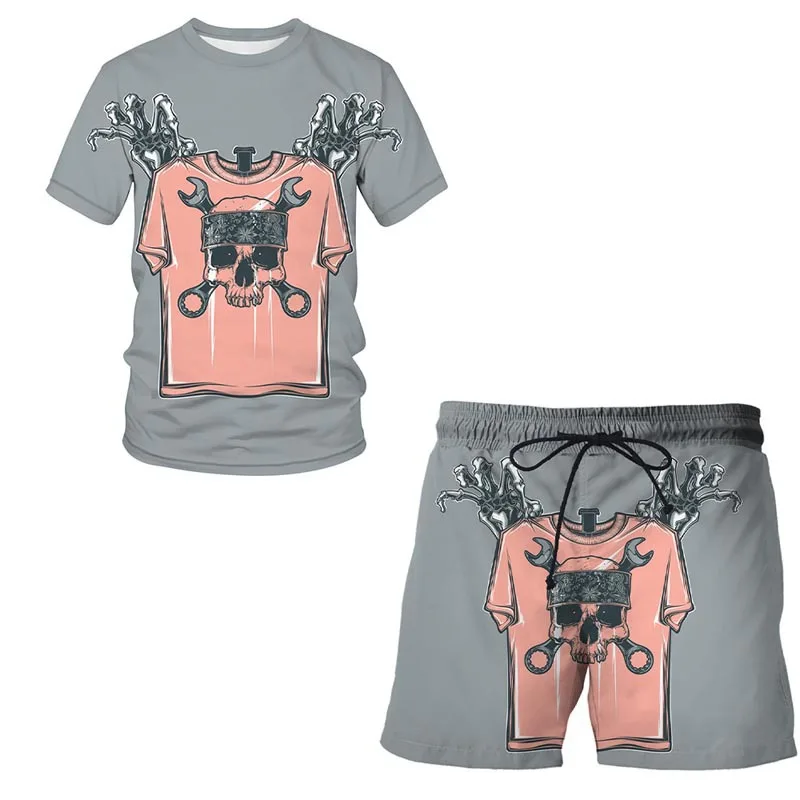 Summer Men Outfits Jogger Casual Short Sleeve T-shirt 3D Printed Oversized Design Tracksuit 2 Piece Set Fashion Male Clothing