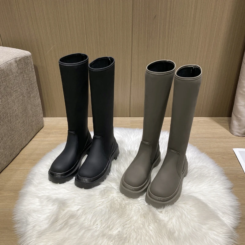 Brand New Ladies Platform Black Boots Fashion Chunky Med Heels Knee High Boots Women Casual Party Shoes Woman Thigh High Boots