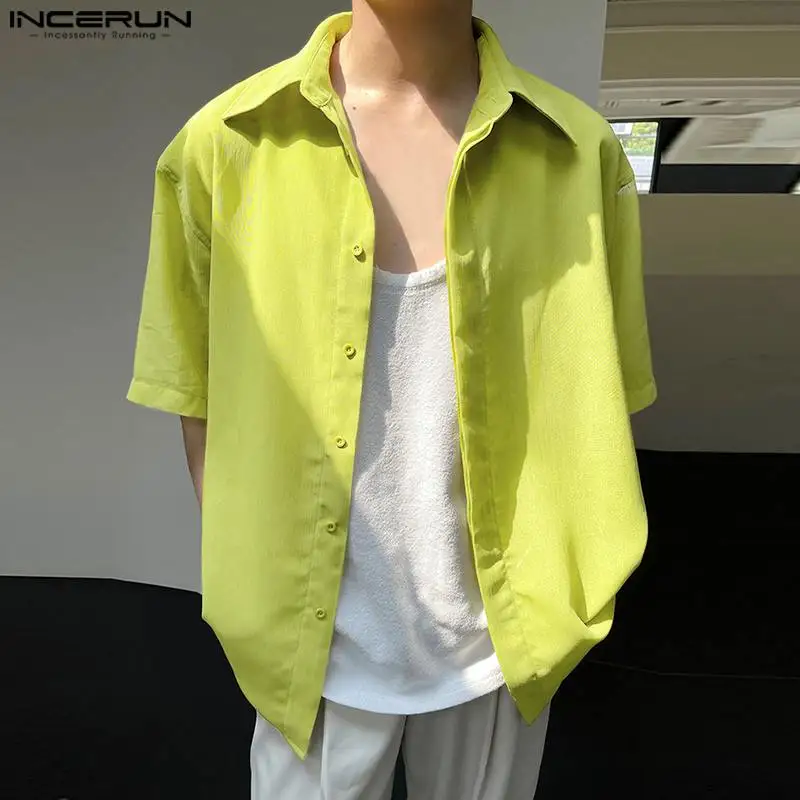 

Casual Fashion Style Tops INCERUN Men Double-layer Transparent Gauze Back Slit Shirts Handsome Male Solid All-match Blouse S-5XL